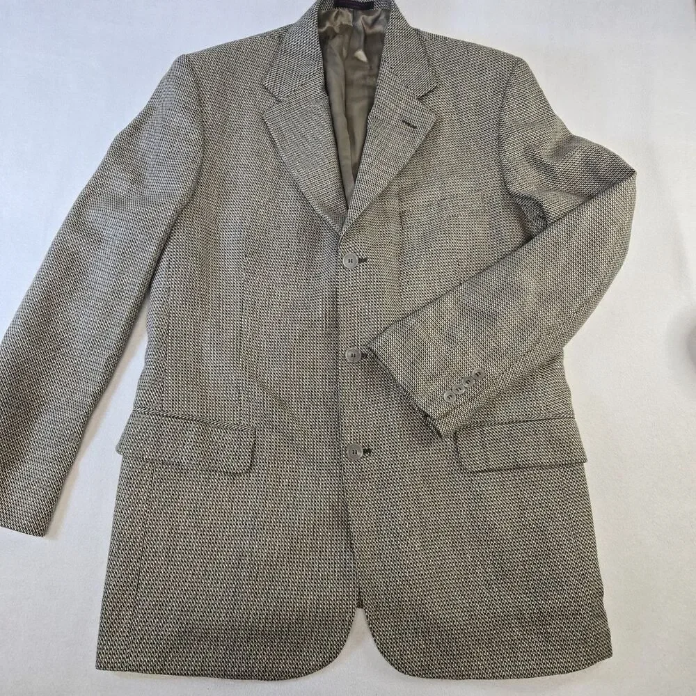 Vintage Stanley Blacker Three Button Tweed Houndstooth Blazer 42L Ventless